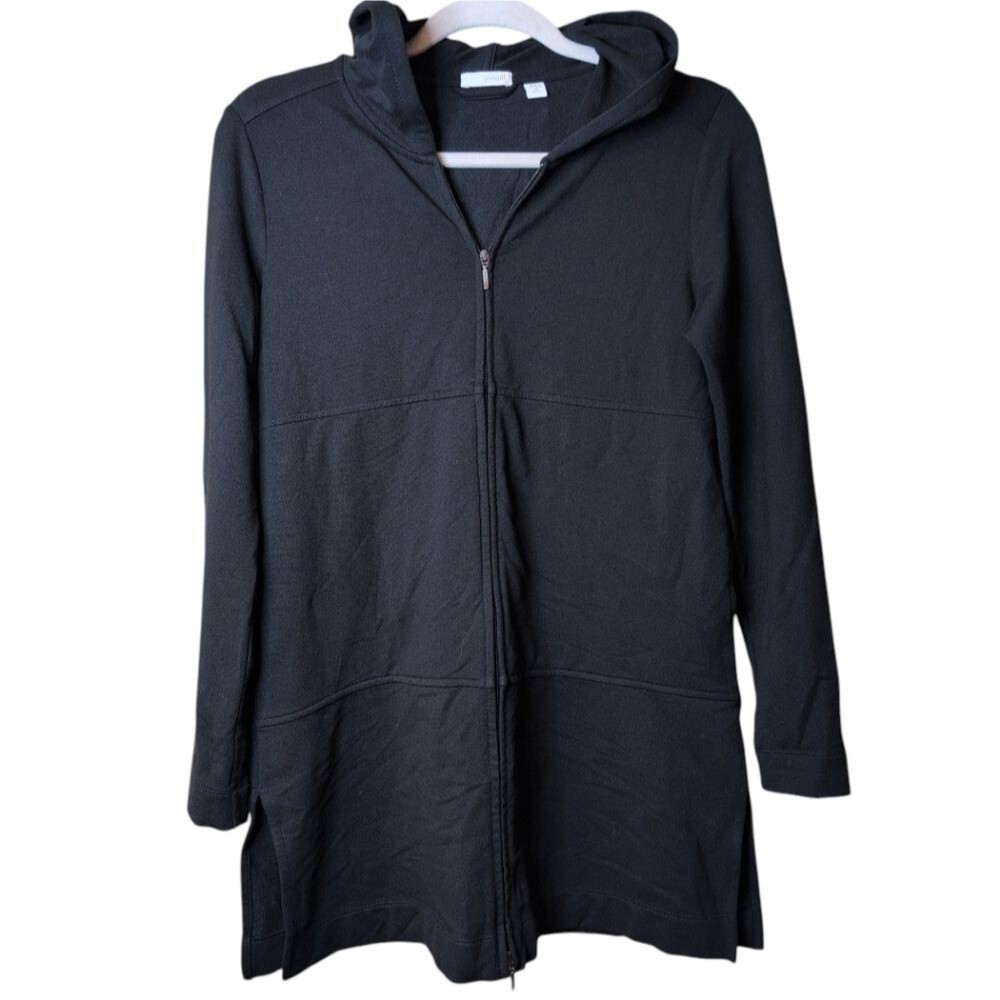 Pure Jill J.Jill Black Longline Hooded Jacket Pima Cotton Blend Zip-Up size XSP
